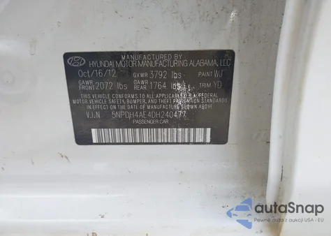 2013 Hyundai Elantra Gls из США, поврежденный, VIN 5NPDH4AE4DH240477